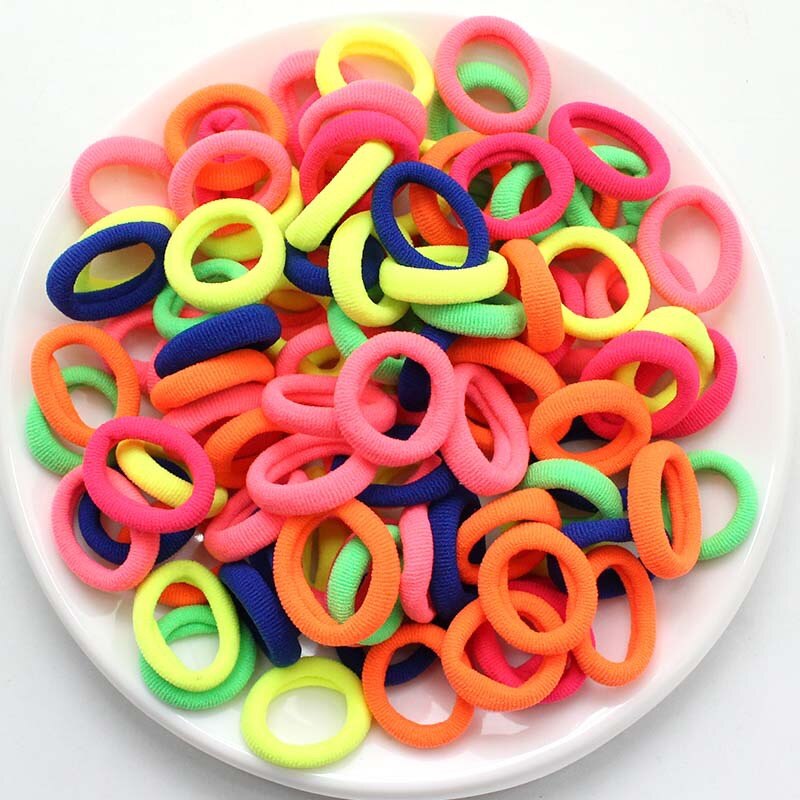 Diademas infantiles para niña pequeña, coleteros elásticos coloridos de nailon, accesorios para el cabello, 100 Uds.: Fluorescent 