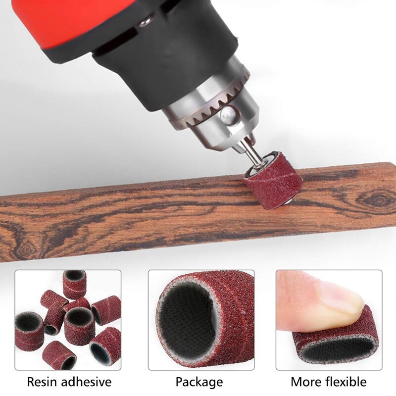 307 pièces tambour ponceuse ensemble ponçage tambour Kit 300 pièces bande de ponçage manches (80 #/120 #/240 #) + 6 pièces tambour mandrins pour Dremel