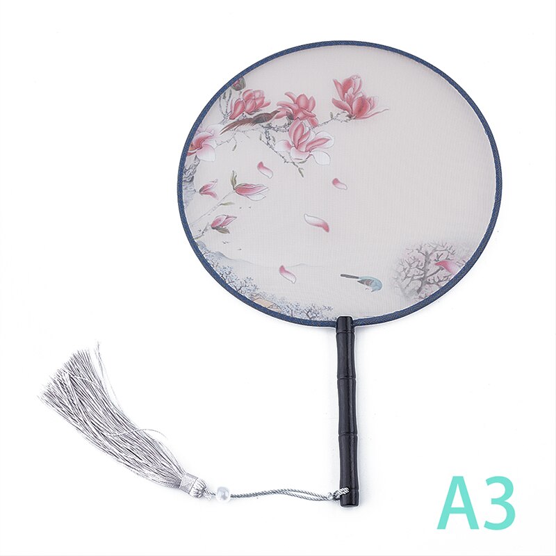 Éventail rond de Style chinois translucide, avec manche en bois, Portable, imprimé, Vintage, danse: A3