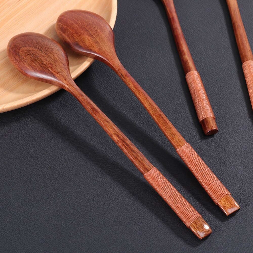 4 Stuks Houten Lepels Lange Steel Roeren Lepels Draagbare Eten Mengen Soep Lepels Eco Vriendelijke Tafel Lepels Home Keuken Utensi: As Shown