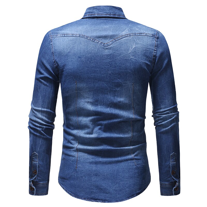 Cotton Slim Fit Denim Shirts Men outdoor Casual printing Long Sleeve tops Mens Jeans Shirt Autumn Shirt for Men