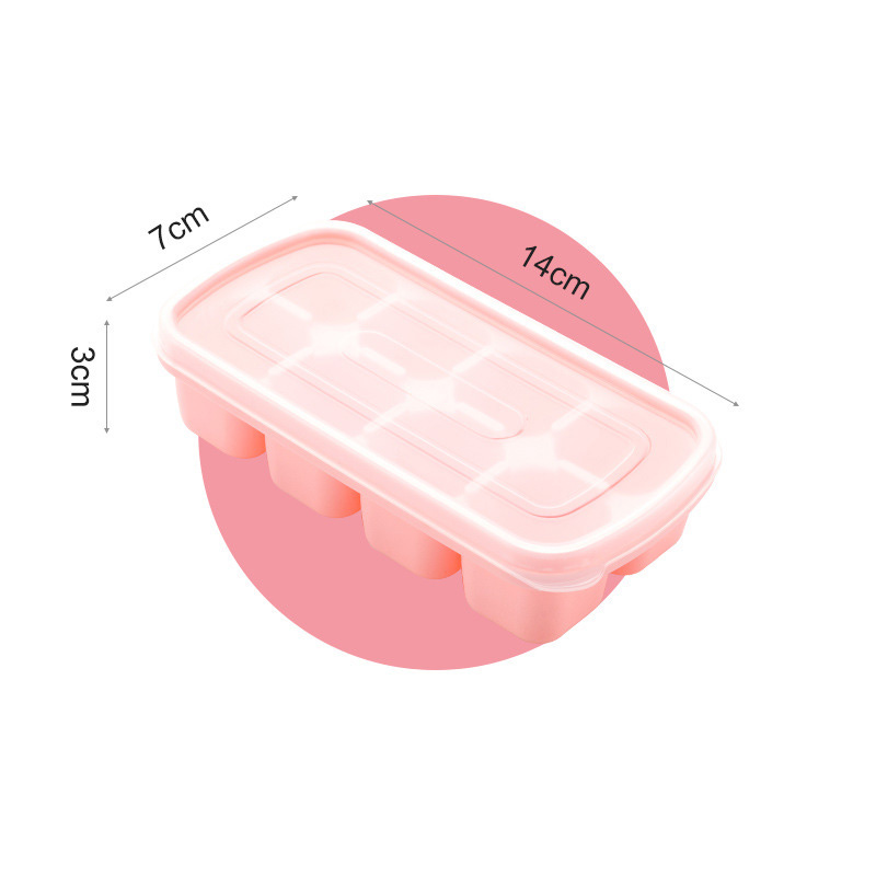 8 Grids Silicone Ice Mould Square Ice Cube Maker with Dustproof Lid Ice Cube Molds Ice Cube Tray for Whiskey Cocktails Drinking: Pink