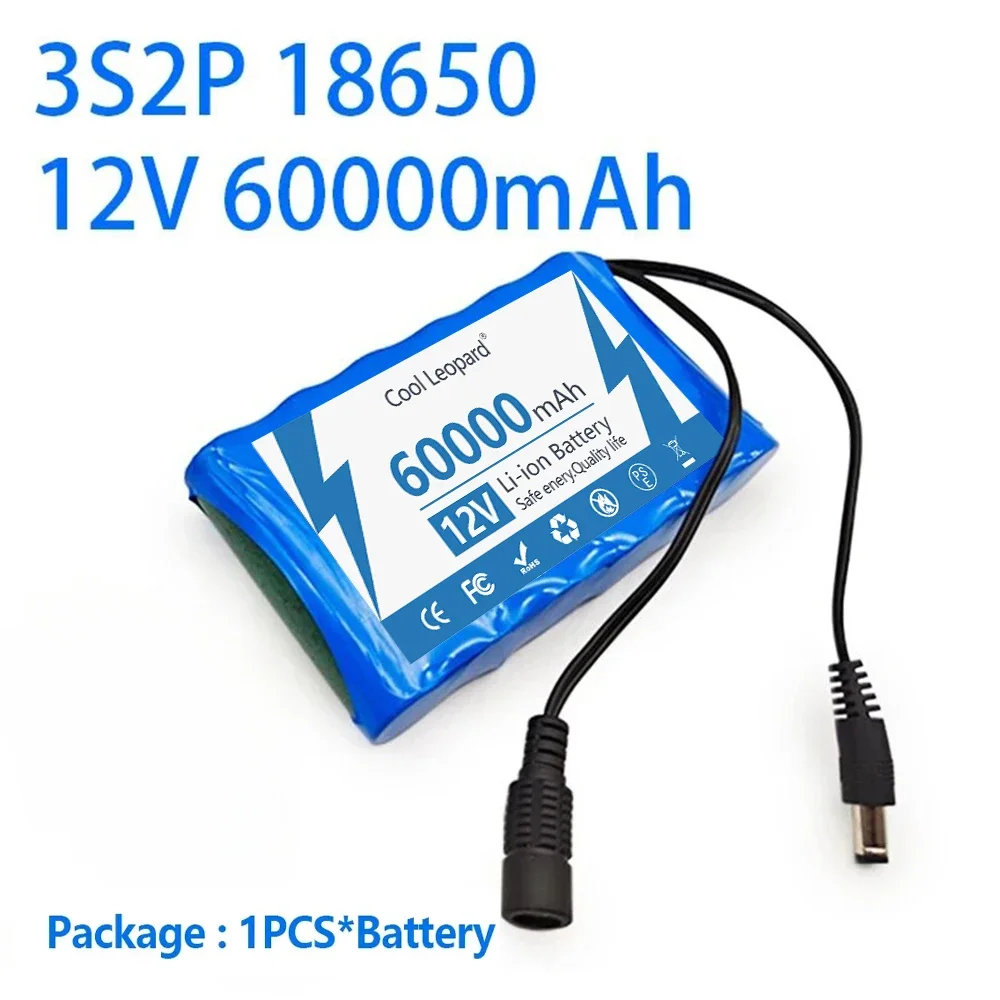 18650 12V Rechargeable Battery Portable 60000mAh 3S2P Lithium Ion Battery Pack For Electronic Types LED Lamp Light Backup Power: SKY BLUE