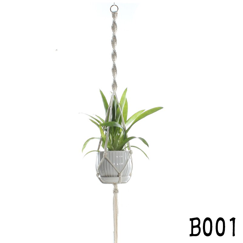 Macrame plantebøjler håndlavet indendørs udendørs hængende planter kurv bomuldstov med perler ingen kvaster kurv bomuldstov: B001
