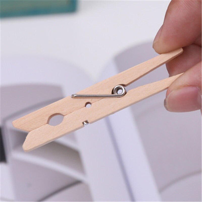 20PCS 3.5CM Mini Natural Wooden Clothes Photo Paper Clothespin Craft Clips Portable Wood Clamp