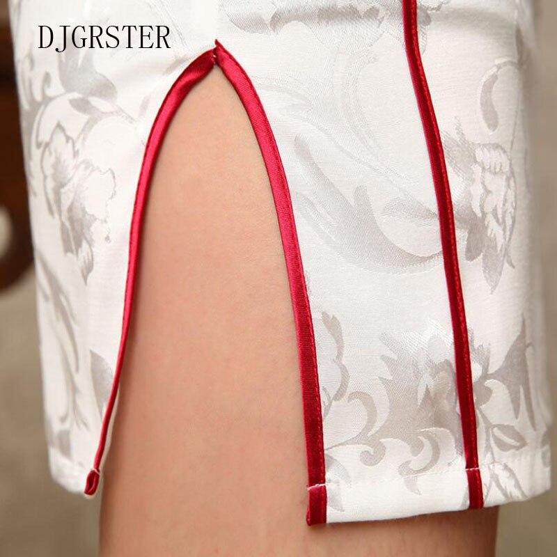 DJGRSTER-vestido Cheongsam Vintage chino para mujer, vestido de seda bordado blanco, ajustado, corto, de noche