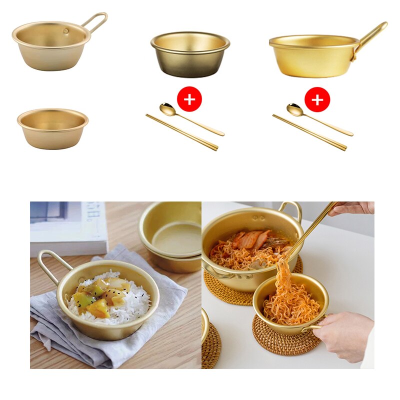 Korean Yellow Aluminum Bowl With Handle For Noodle Traditional Rice Wine Kitchen Cookware Hiking Soup Dish BBQ Camping Bowls