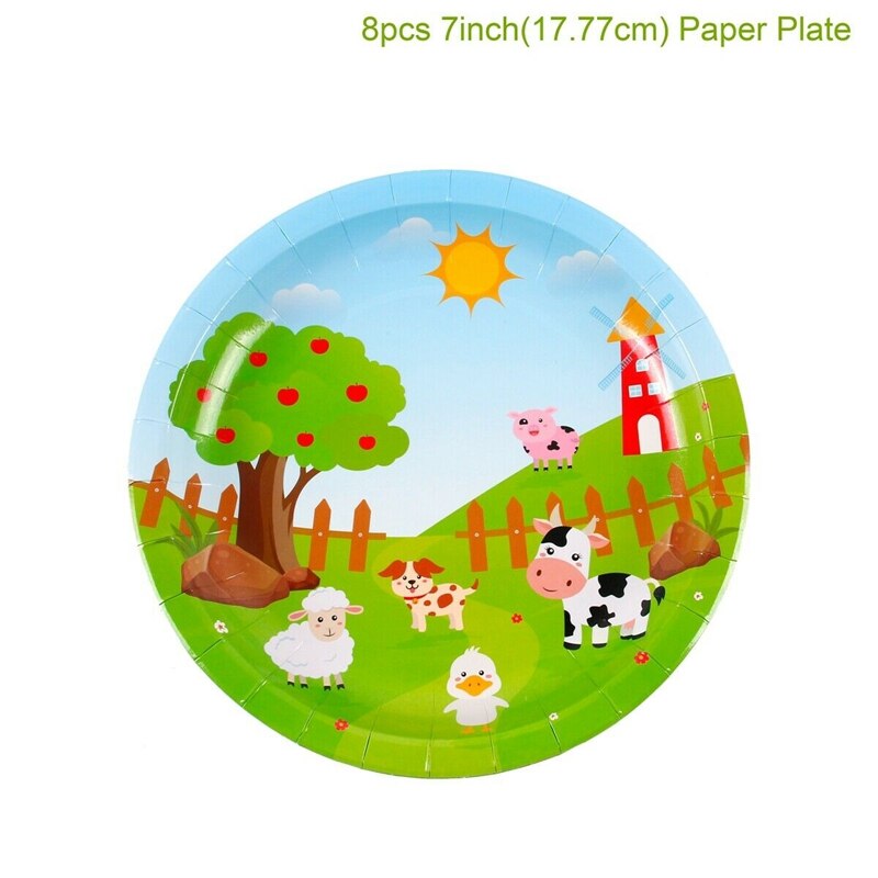 Husdyr engangsservise sæt papir plade kopper dyr fødselsdagsfest dekoration børneforsyning baby shower: 8 stk 7 tommer plader