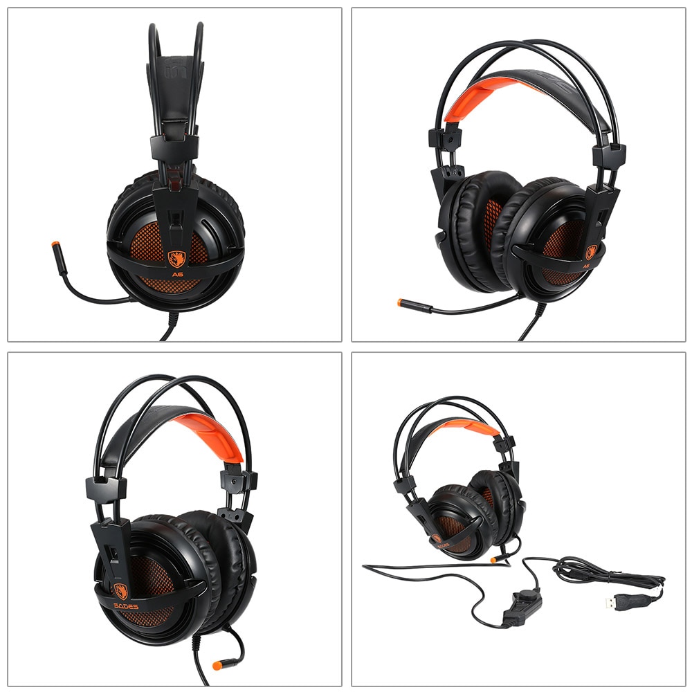 SADES A6 7.1 Stereo headphones 2.2m USB Cable Gaming headset with Mic Voice Control for Laptop Computer