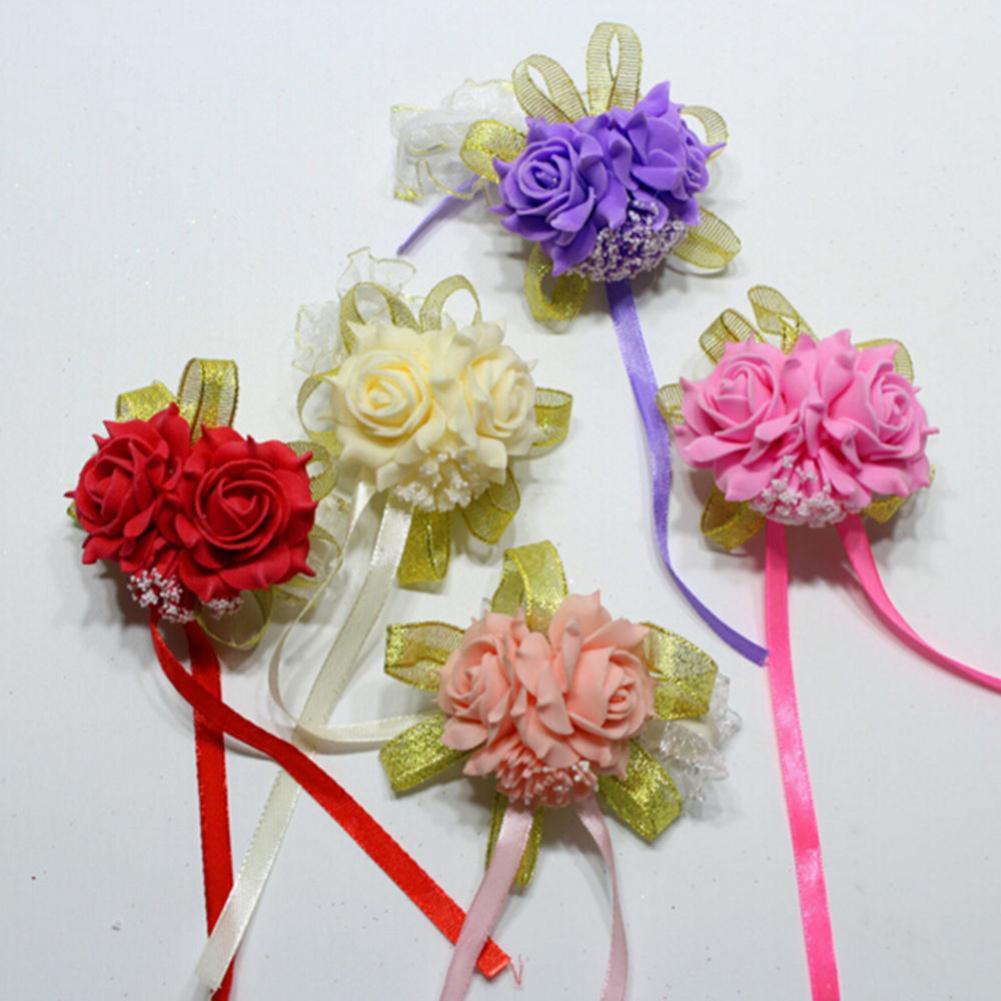 Mousse Rose fleurs mariée demoiselle d'honneur poignet Corsage mariage ruban Bracelet