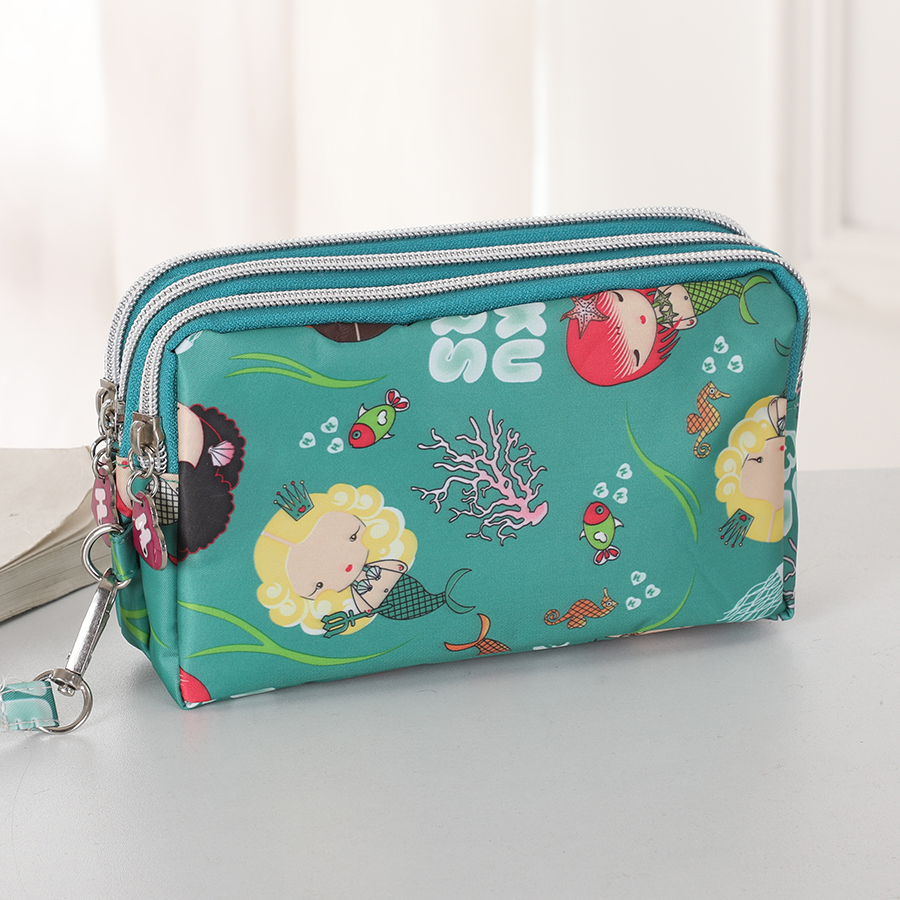 Dreischichtige kurze Handytasche mit Reißverschluss, modische Hand-Make-up-Damentasche, tragbare, wasserdichte, mehrschichtige Taschentasche: Himmel Blau