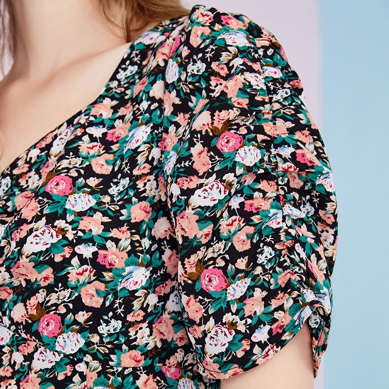 Artka sommar kvinnor klänning franska vintage fyrkant krage klänningar blommigt tryck puff ärm chiffong klänning kvinnor  la25806x