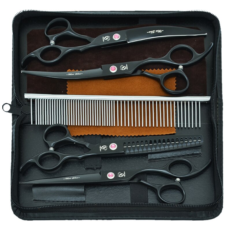 7.0" Japanese Steel Dog Grooming Scissors Curved Cutting Shears 40% Cut Rate Thinning Tesouras Pet Suppliers B0033A