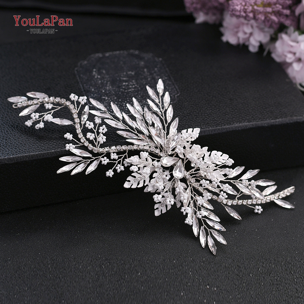 YouLaPan, accesorios para el cabello de boda, Tiara de diamantes de imitación, tocado de novia, corona para desfile, pinza para el cabello para mujer, horquilla nupcial para HP254: Bañado en rodio de imitación