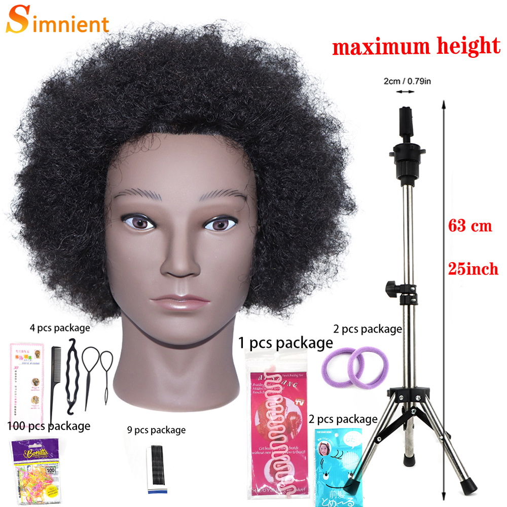 Afro Mannequin Heads With 100% Human Hair With Adjustable Tripod Hairdressing Dolls Training Head For Practice Styling Braiding: Gun Metal