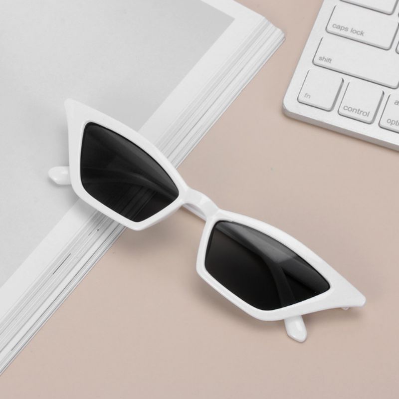 Gafas de sol con forma de ojo de gato para mujer, Estilo Vintage femeninos de anteojos de sol, con montura pequeña, UV400: white