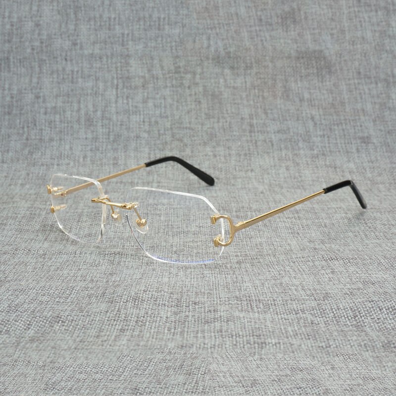 Vintage kantløse firkantede klare briller mænd ovale c wire briller optisk metalramme oversize briller kvinder til læsning af oculos: Guldskærende firkant