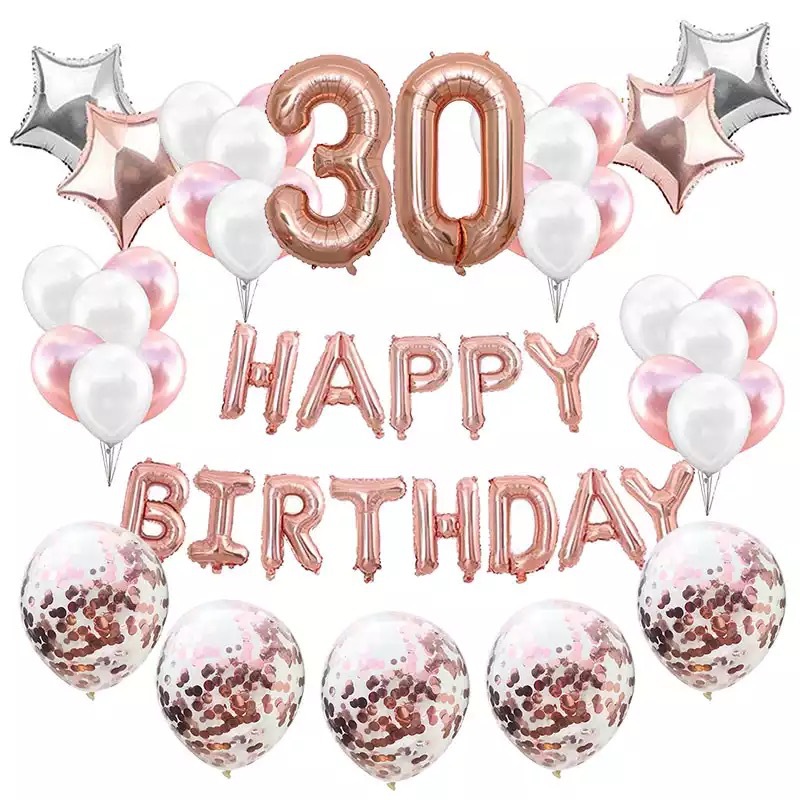 1pack Happy Birthday Balloons Air Letters Rose Gold Five-star Ballons Sequins foil balloons Birthday Party Decoration: B