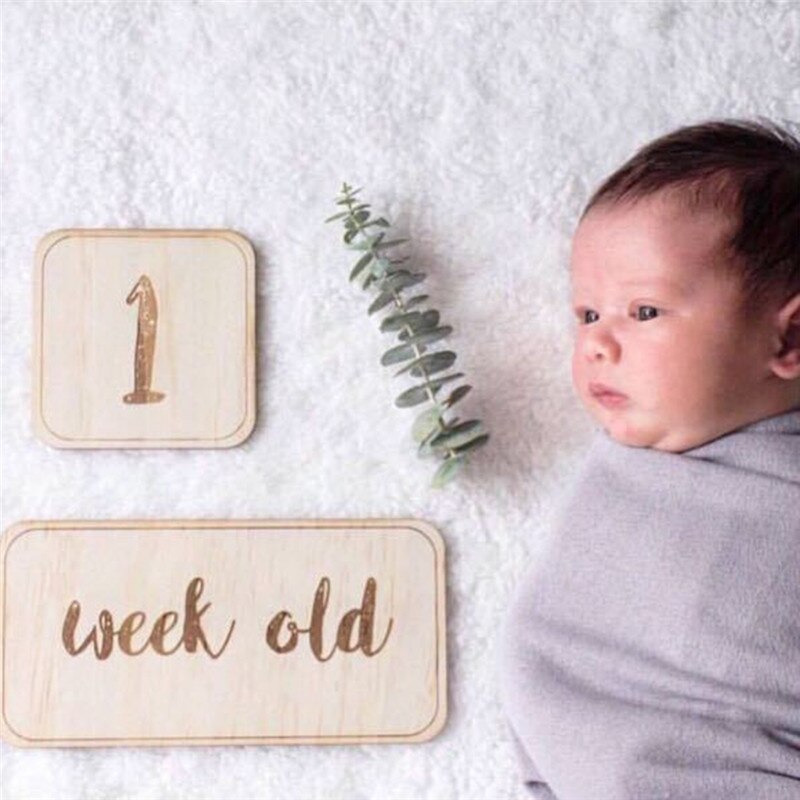 Nordic Style Newborn Baby Photography Props Accessories Wooden Baby Birthday Memorial Milestone Cards Multi Choices