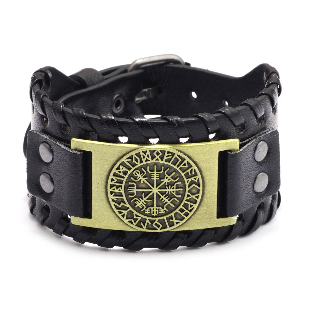 Wikinger Armbinde Nordischen Vegvisir - nordisch Armbinde mit Runic Kompass-keltisch heidnisch Schmuck für Männer Ehemann freund: PU alt Bronze-