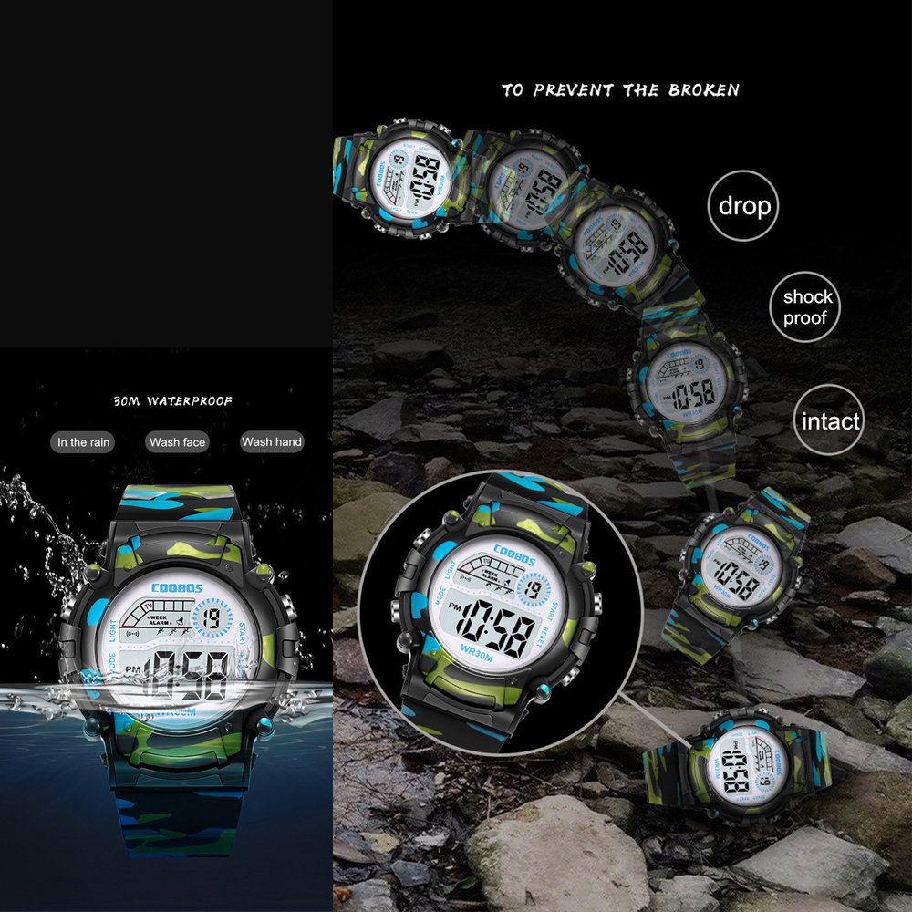 COOBOS Kinderuhr Tarnung Sport Elektronische Digitaluhr Wasserdichte Multifunktions-LED-Uhr für Jungen Mädchen Kinderuhr