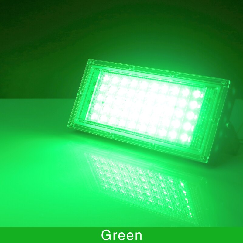 50W LED RGB Flood Light Lamp AC 220V Outdoor Floodlight IP65 Waterproof Reflector Led Spotlight Red Green Blue Garden Lighting: Green