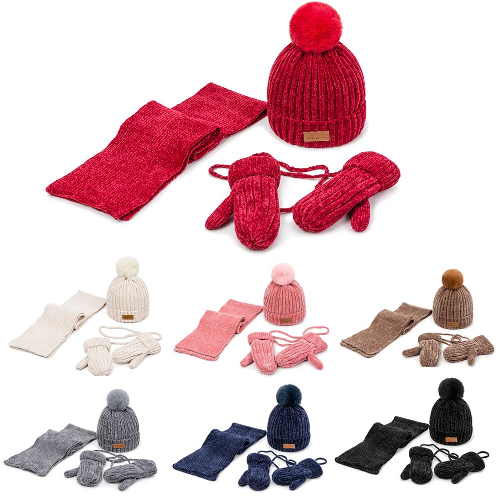 Reakids baby meisjes muts sjaal handschoenen set winter warme dikke muts met haarbal zachte comfortabele outdoor muts jongens katoenen muts pak