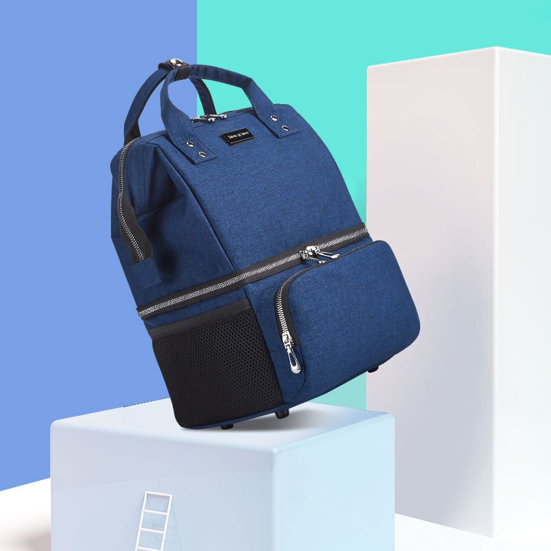 Landuo-bolsas de pañales para mamá, gran capacidad, mochilas de pañales de viaje con cambiador, prácticas bolsas para lactantes: Sapphire Blue