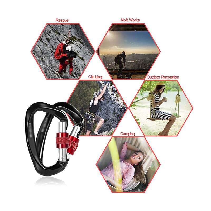 Multifunctional Gadget Rescuing Climbing Carabiners 2pcs Aluminum Locking Carabiner Clip Rock Climbing Tool D-Shaped Buckle