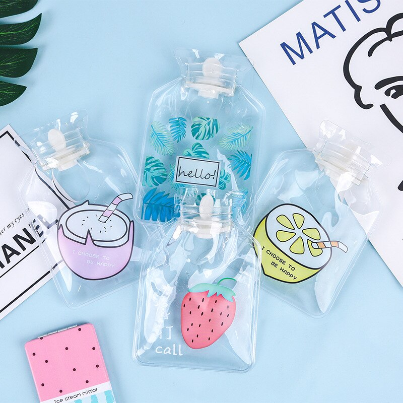 Botella de agua transparente, calentador de manos de inyección de agua portátil mini con dibujos animados, simple, para invierno