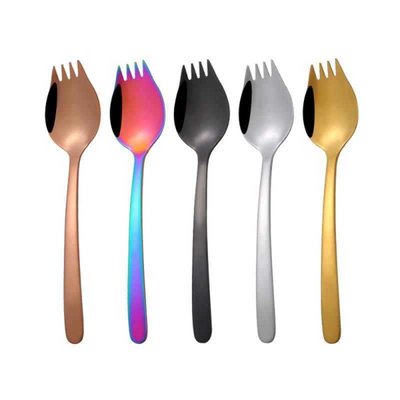 Tenedor y combinación de cuchara 2 en 1, vajilla de acero inoxidable de alta gama para ensalada, tenedor para Noodles, cuchara para sopa, cubiertos creativos para alimentos