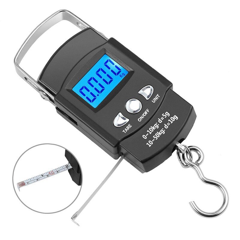 50kg/110lb Digital Fish Scale Electronic Scale Portable Express Luggage Weight Hanging Scale with 1m Measuring Tape