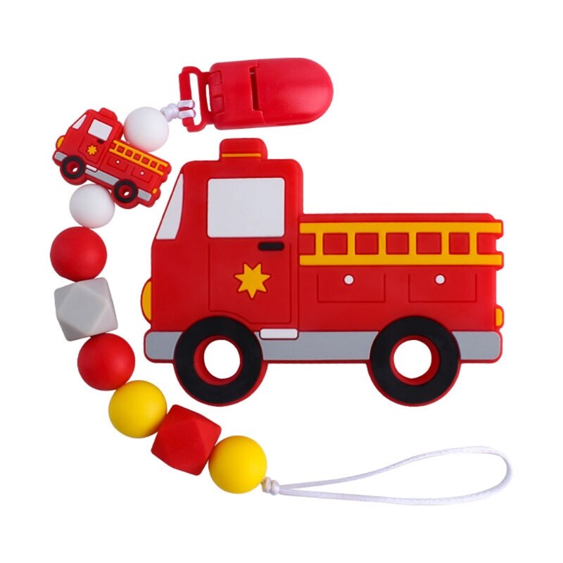 2 Pièces Bébé Sucette Chaîne Dessin Animé Camion De Pompier Ensemble de Dentition Tétine Factice Clip De Fixation En Silicone Pour Bébé De Dentition Sucette Molaire: 3