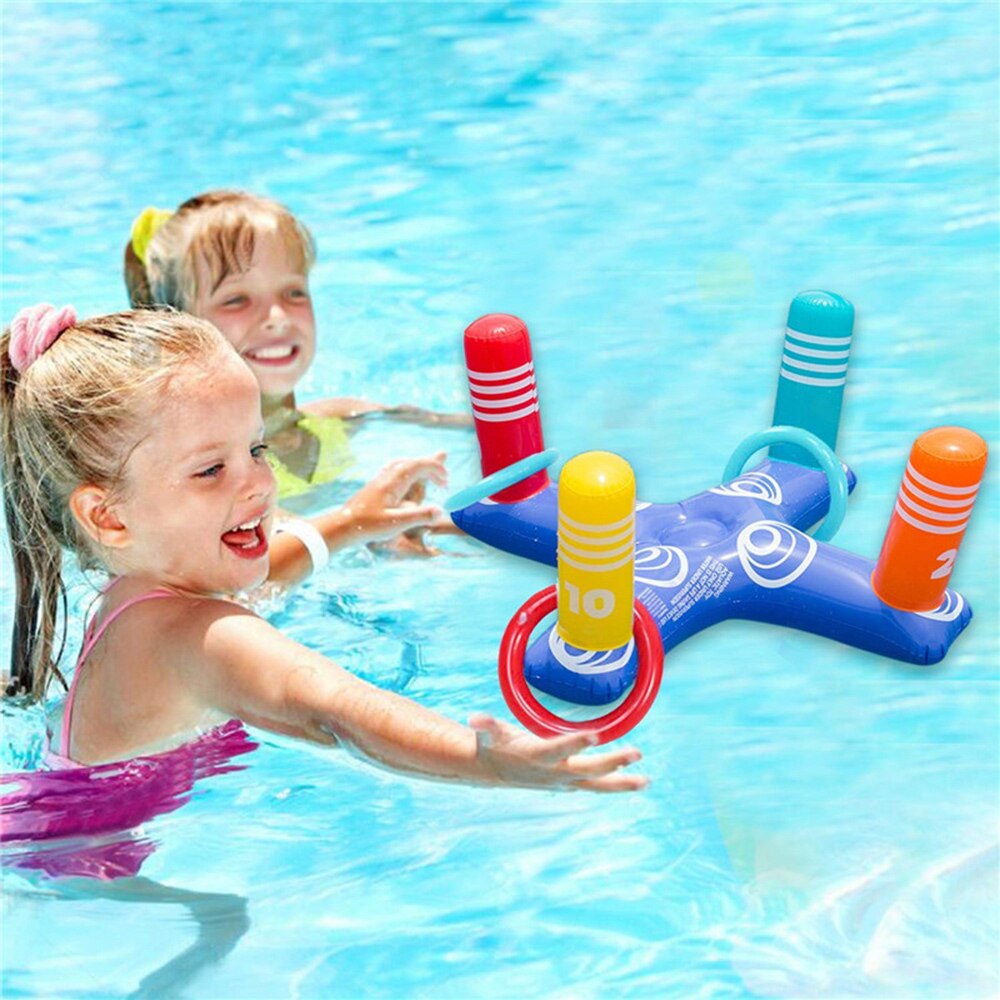 Inflatable Pool Toys Ring Swimming Pool Floating Toss Game with 4 Rings for Adults Kids Summer Family Water Toss Game