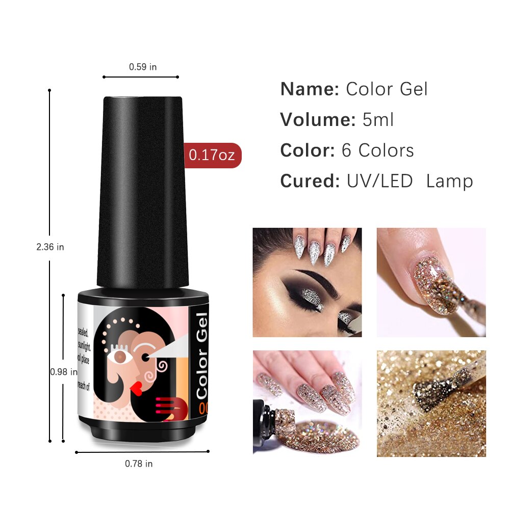 Bluedee Gel Nagellak Glitter Set Shiny 6 Kleuren Vernis Semi Permanente Vernis Hybird Nagellak Uv Acrygel Voor Nail Art