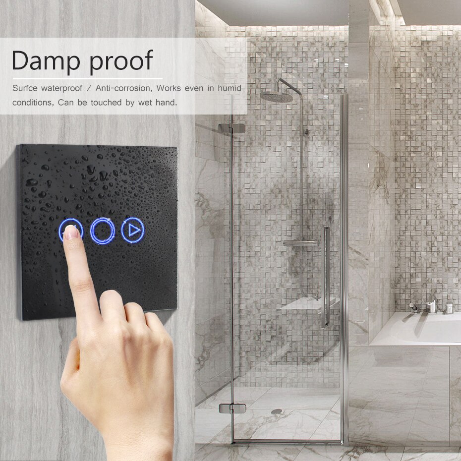 EU Standard 1 Gang 1 Way LED Dimmer Switch 220V, Crystal Glass Touch Panel Dimmer, Smart RF Switch for smart home module 433mhz