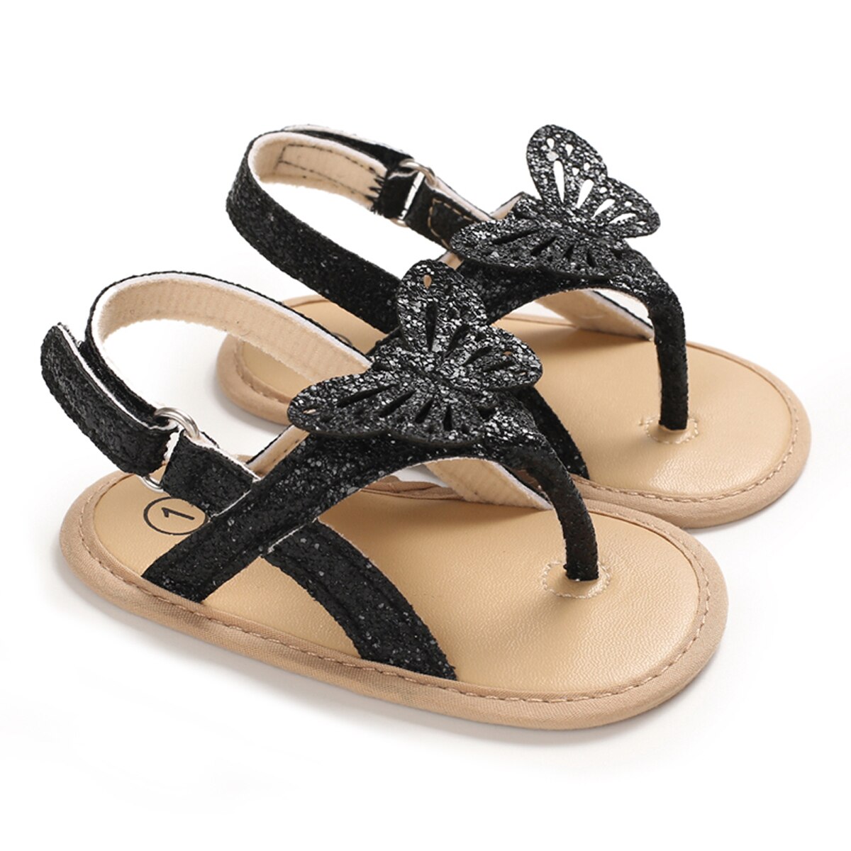 Baby Newborn Butterfly Pattern Sandals Prewalker Shoes Summer Infant Toddler Soft Sole Flat Non-Slip Shoes First Walkers 0-18M: Black / 0-6 Months