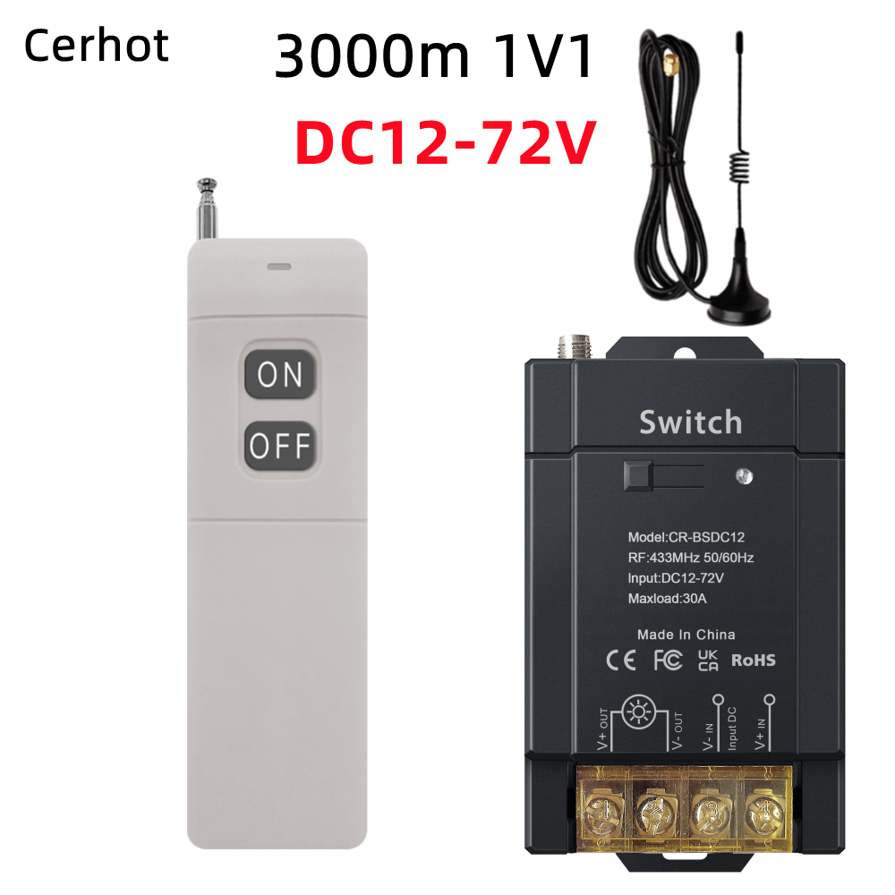 Cerhot interrupteur sans fil télécommande 30A 12V 24V 48V 72V voiture moto Circuit Modification équipement lumières interrupteur pompe à eau: Ivoire