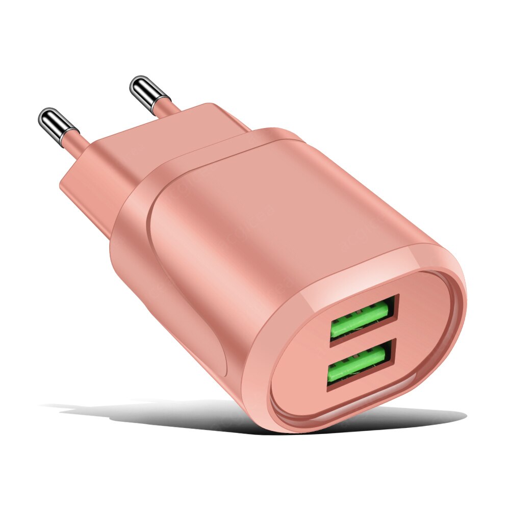 2 -poorts usb-lader, reisadapter voor snel opladen, draagbare dubbele wandlader, mobiele telefoonladers voor iphone 11 pro max, samsung: Roze