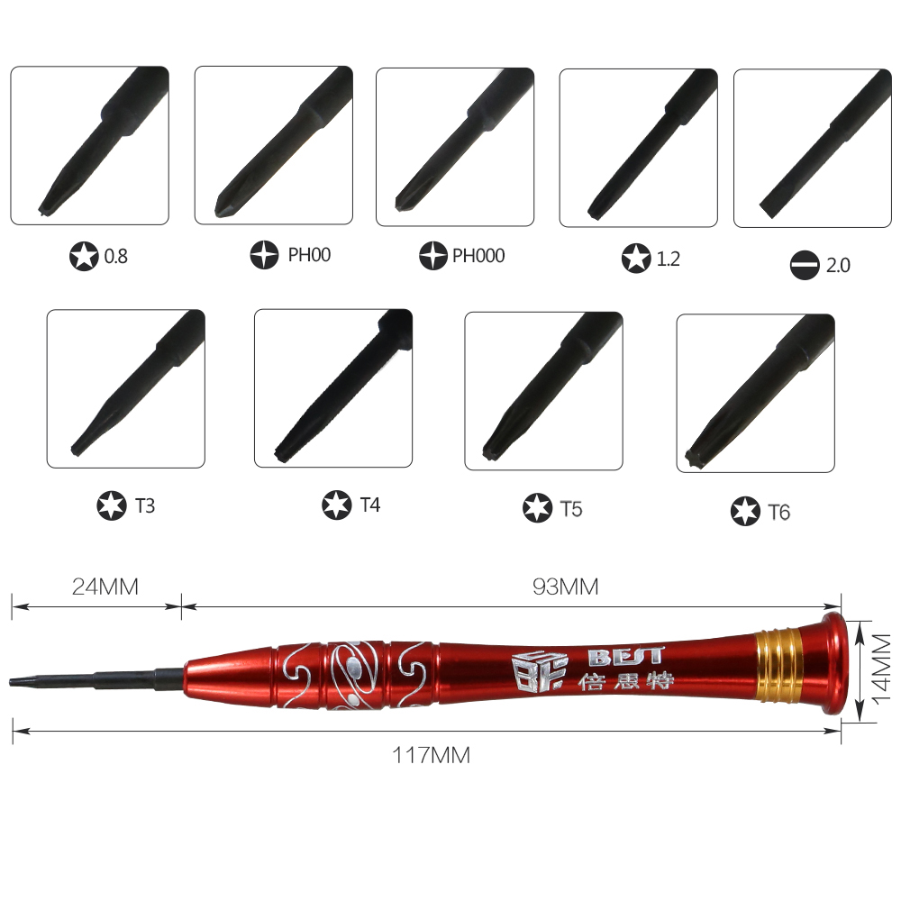 1Stck Präzision Schraubendreher 2,0mm Abgeflachte P2 P5 0,8 1,2mm Pentalobe PH00 PH000 T3 T4 T5 T6 für macbook praktisch Reparatur Werkzeuge