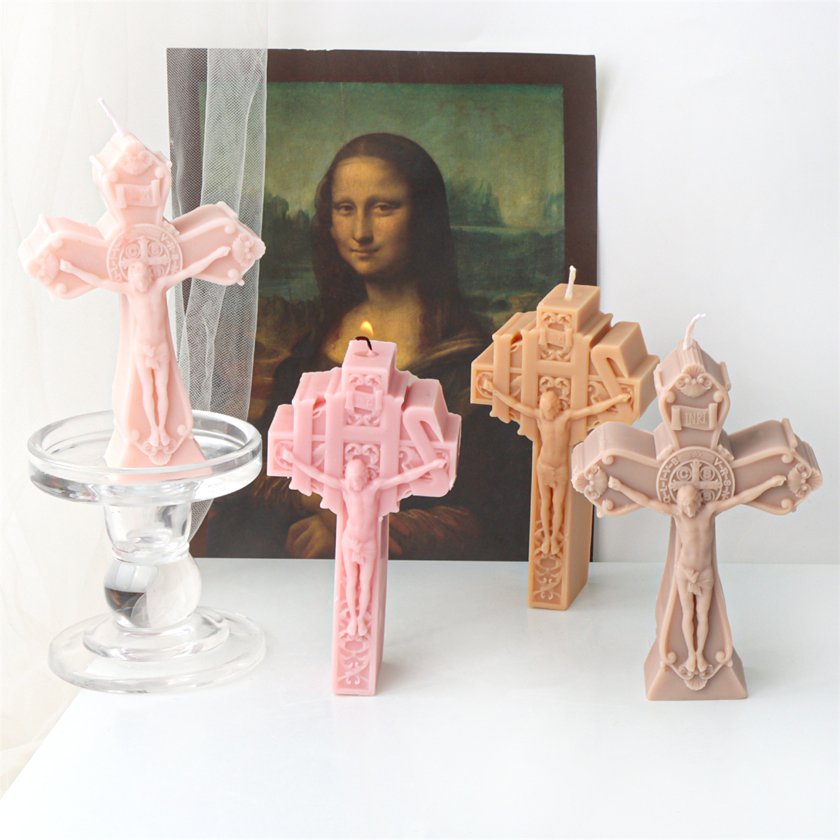 3d jesuskorsskulptur ljus silikonform hartsgjutning för arompärlor tvål gör-det-själv handgjord dekoration hantverk