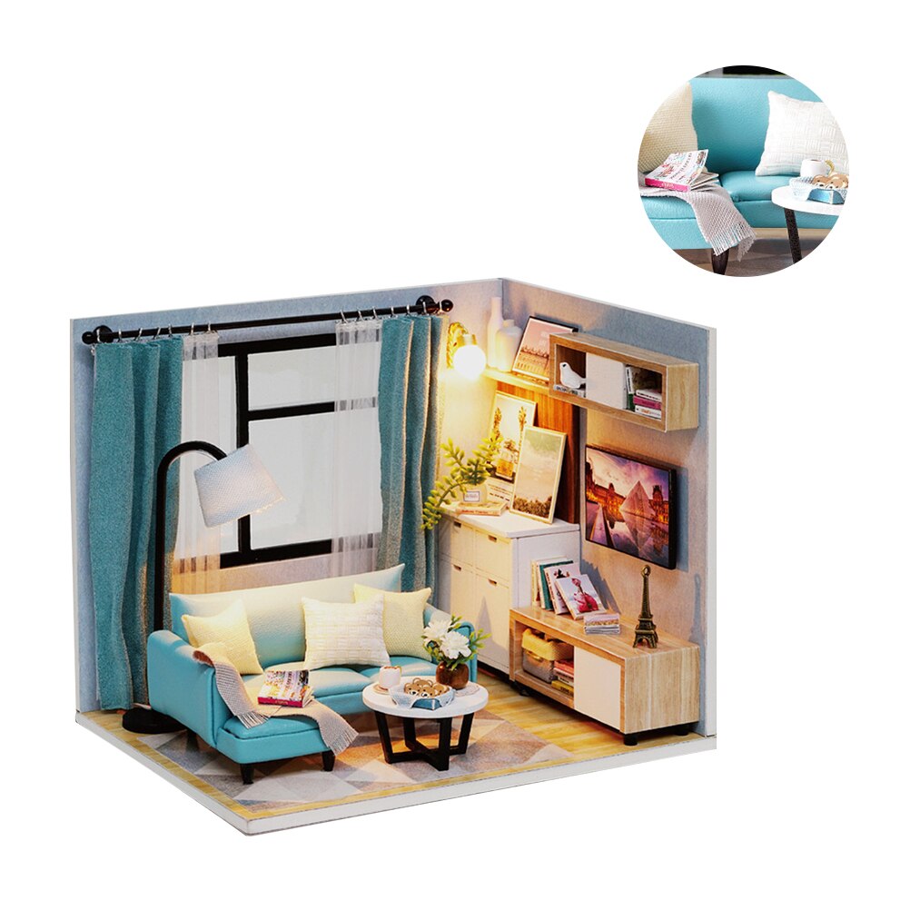Mini hus miniature gør-det-selv enkelt værelse hus soveværelse kit kunstværk med møbler uden batteri