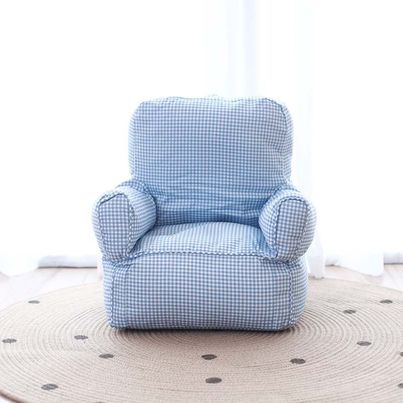 Baby spisestue sofa stol bærbar spædbarn mini plaid lærred sofa nyfødte børn børnehave fotografi rekvisitter stole: Blå
