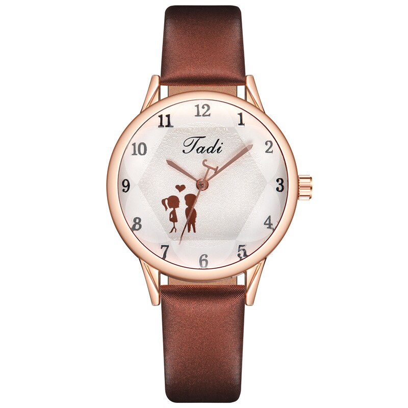 Casual Quartz Valentijnsdag Horloge Luxe Koppels Boutique Armband Horloge Ronde Gedrukt Wijzerplaat Pu Lederen Band Horloges: 06