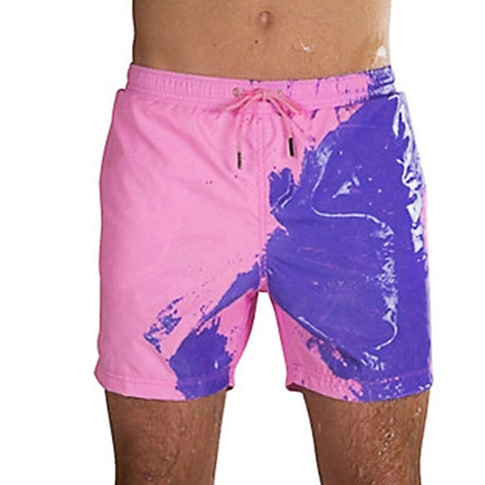 Men Magic Color Changing Swim Trunks Water Discoloration Surf Beach Board Rhombus Plaid Shorts Quick Dry Sport Pants