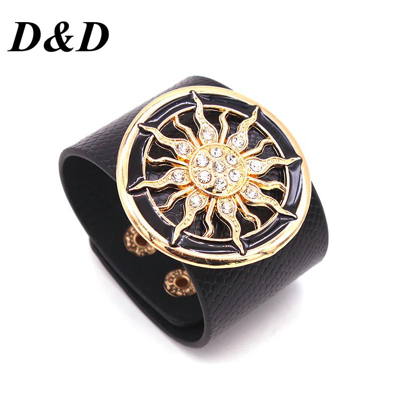 Bracelets en cuir pour femmes, large cercle de fleurs, boucle ajustable, bijoux