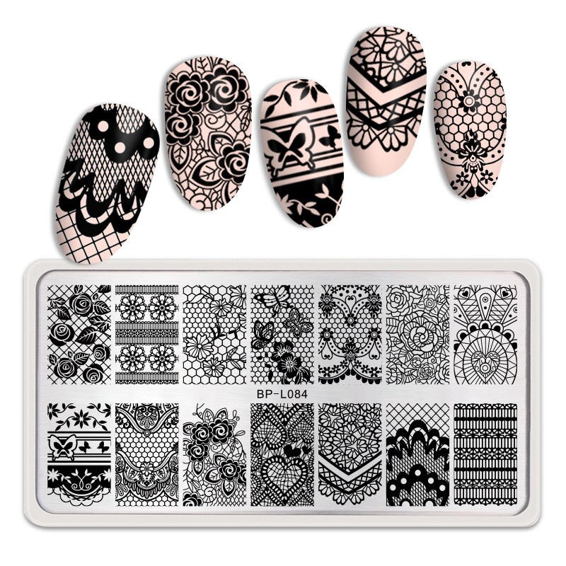 BORN PRETTY Rectangle Nail Stamping Plates Stainless Steel Simple High Nail Stamp Templates Flower tango-L003