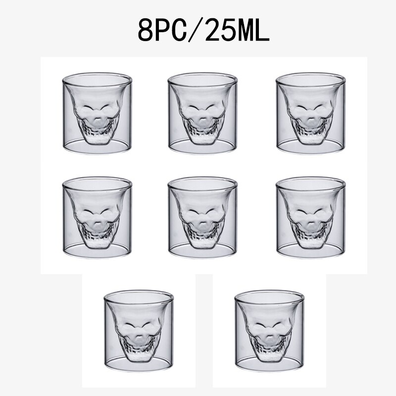 2-16 PCS skull cup 25 ml beer glass of whisky vodka double transparent champagne cocktail glass coffee cup of milk wine glasses: 8PC skull cup 25ML