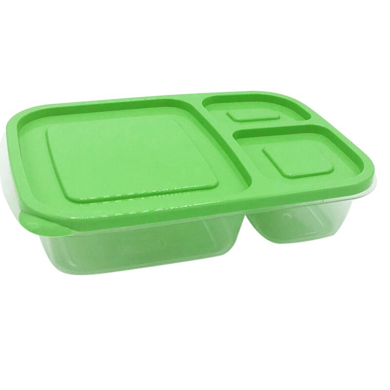 Draagbare Magnetron Bento Lekvrije Lunch Box Met Deksel 3 Compartimenten Voedsel Container Picknick School Opbergdozen Voor Kids volwassen: green