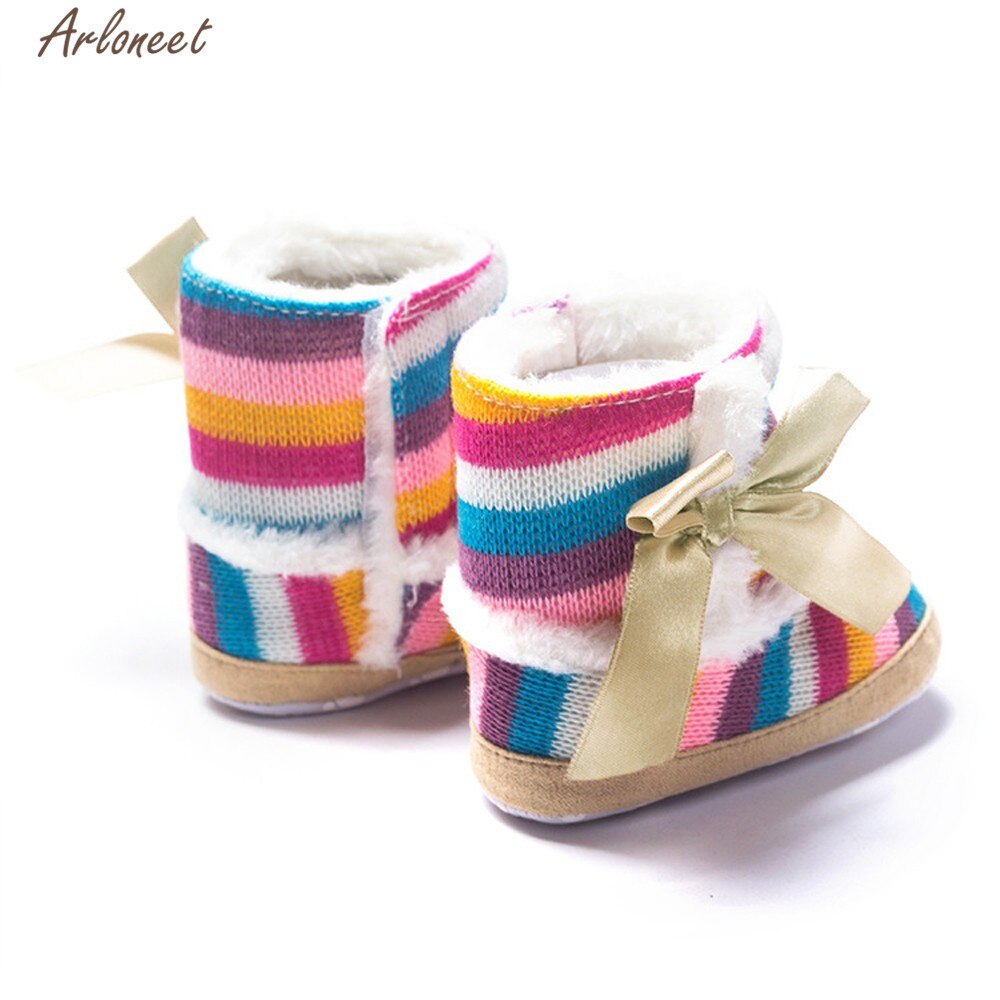 1 Pair Baby Girl Boots Baby Girl Rainbow Bowknot Soft Sole Snow Boots Soft Crib Shoes Toddler Winter Boots Bota Infantil